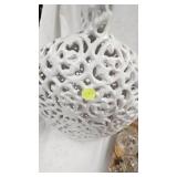 White Ceramic Filligrie Vase and perfume bottles