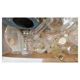 White Ceramic Filligrie Vase and perfume bottles