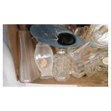 White Ceramic Filligrie Vase and perfume bottles
