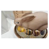 Fenton Art Glass, Hand Painted Folkart Bunny Nest with Box