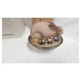 Fenton Art Glass, Hand Painted Folkart Bunny Nest with Box