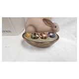 Fenton Art Glass, Hand Painted Folkart Bunny Nest with Box