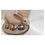 Fenton Art Glass, Hand Painted Folkart Bunny Nest with Box
