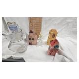 Glass Christmas Tree, Wood Building, Hand Painted Pictures