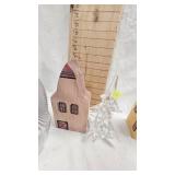 Glass Christmas Tree, Wood Building, Hand Painted Pictures