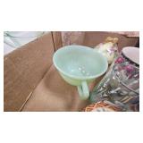 Fire King Jadite Cup, Various Vintage Dishes, Indiana Glass Vaseline Glass Sugar Bowl