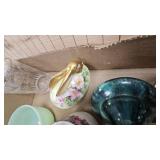 Fire King Jadite Cup, Various Vintage Dishes, Indiana Glass Vaseline Glass Sugar Bowl
