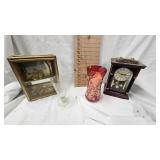 Hand Painted Cranberry Vase, Display Case, Clock