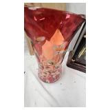 Hand Painted Cranberry Vase, Display Case, Clock