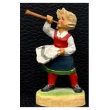 Henning Hand-Carved Norway Girl with Horn Figurine - 4"