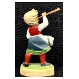 Henning Hand-Carved Norway Girl with Horn Figurine - 4"