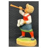 Henning Hand-Carved Norway Girl with Horn Figurine - 4"
