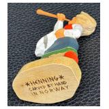 Henning Hand-Carved Norway Girl with Horn Figurine - 4"