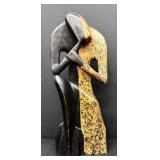 Abstract  21" Wooden Couple Sculpture -Two-Tone Black & Speckled Tan