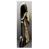 Abstract  21" Wooden Couple Sculpture -Two-Tone Black & Speckled Tan