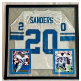 Barry Sanders Autographed Jersey w/ Beckett COA Custom Framed, Matted, Photos - 34"x35" - Detroit Lions Football