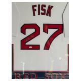 Carlton Fisk Autographed Jersey w/ JSA COA - Custom Framed and Matted 43.5"x35.5" Boston Red Sox Baseball