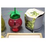 Mixed summer decor, cups, wall hang...