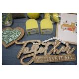 Mixed summer decor, cups, wall hang...