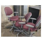 Lot of (3) Rolling Office Armchair | Adjustable Height | Red Padded Seat / Gray Frame
