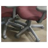 Lot of (3) Rolling Office Armchair | Adjustable Height | Red Padded Seat / Gray Frame