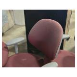 Lot of (3) Rolling Office Armchair | Adjustable Height | Red Padded Seat / Gray Frame