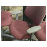 Lot of (3) Rolling Office Armchair | Adjustable Height | Red Padded Seat / Gray Frame