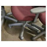 Lot of (3) Rolling Office Armchair | Adjustable Height | Red Padded Seat / Gray Frame