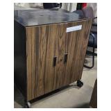 Metal Storage Cabinet with Wood Doors on Wheels 33 1/2" wide x 25" deep x 39" tall