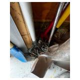 Assorted Garden Tools & Yard Stakes - Shovels, Rakes & Poles