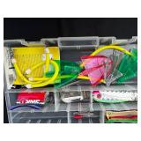 Assorted Fishing Lures in Storage Box, Davis Instruments & VMC