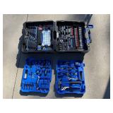 Kobalt Hand Tool Set - Dual Case with Sockets, Wrenches, Pliers & Screwdrivers & Kobalt Telescoping-Handle Rolling Cart with Dual Rails