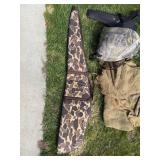 Camouflage Rifle Case, Sling, Camouflage Pack & Burlap Sack