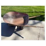 Wood-Handled Wheelbarrow with Steel Tub - Single-Wheel Yard Tool