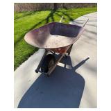 Wood-Handled Wheelbarrow with Steel Tub - Single-Wheel Yard Tool