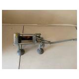 Vintage Adjustable Stand with Curved Arm and Grid Platform - Industrial Lab Equipment