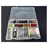 Assorted Lures in Clear Tackle Box & Daiichi Bleeding Bait Hooks