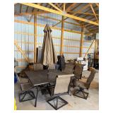 Outdoor Patio Dining Table Set with Umbrella and Six Chairs