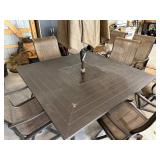 Outdoor Patio Dining Table Set with Umbrella and Six Chairs