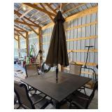 Outdoor Patio Dining Table Set with Umbrella and Six Chairs
