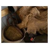 Assorted Workshop Tools & Garden Supplies - Burlap & Mulch - content quantities unverified