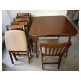Foldable MCM Solid Wood Dining Table Set with Six Slat-Back Chairs