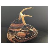 Antler-Handled Handwoven Wicker Basket - Rustic Lodge Decor