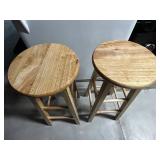 Pair of Round-Seat Wooden Stools with Foot Rests - 30" Tall