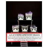 Lot of 5 Amethyst "Nerd" Geode Figurines – Handcrafted "Study Buddy" Crystal Desk Pets