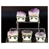 Lot of 5 Amethyst "Nerd" Geode Figurines – Handcrafted "Study Buddy" Crystal Desk Pets