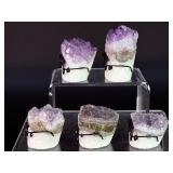Lot of 5 Amethyst "Nerd" Geode Figurines – Handcrafted "Study Buddy" Crystal Desk Pets