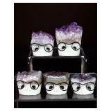 Lot of 5 Amethyst "Nerd" Geode Figurines – Handcrafted "Study Buddy" Crystal Desk Pets