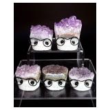 Lot of 5 Amethyst "Nerd" Geode Figurines – Handcrafted "Study Buddy" Crystal Desk Pets