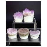 Lot of 5 Amethyst "Nerd" Geode Figurines – Handcrafted "Study Buddy" Crystal Desk Pets